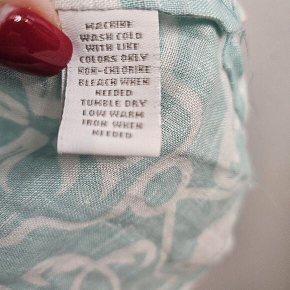 Charter Club Linen Top Womens L Aqua Blue White Floral Tunic Boho Coastal Beachy - Picture 9 of 9